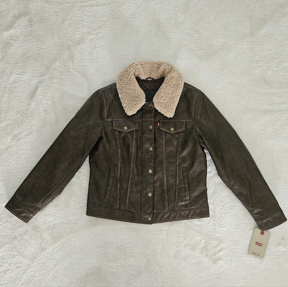 NWT Levi's Faux Leather Tucker Brown Jacket Size M Streetwear Retro Moto Western - Picture 5 of 16